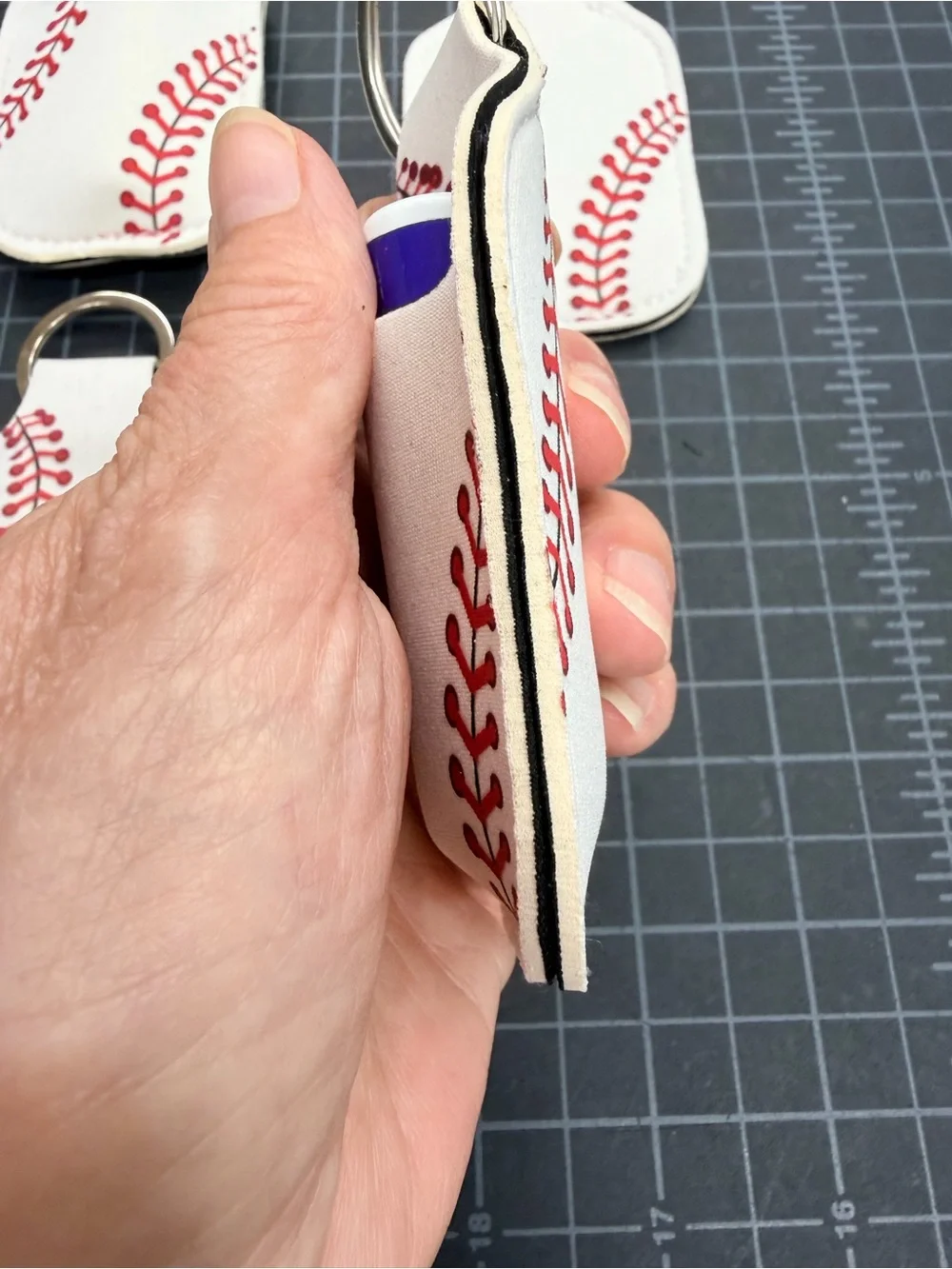 NWOT SET OF 4 White Baseball-Stitch Lip Balm Keychain Holder - Tball gift